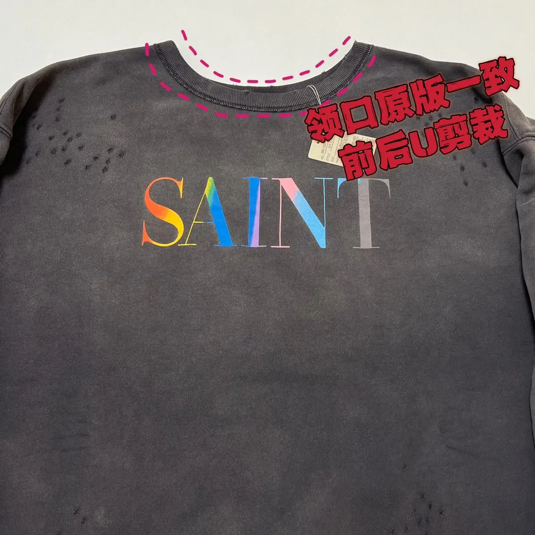 More details SAINT Mxxxxxx CREW NECK SWT SHIRTS 'RAINBOW SNT'/BLK Rainbow SAINT destruction sweatshirt washed black S-XL